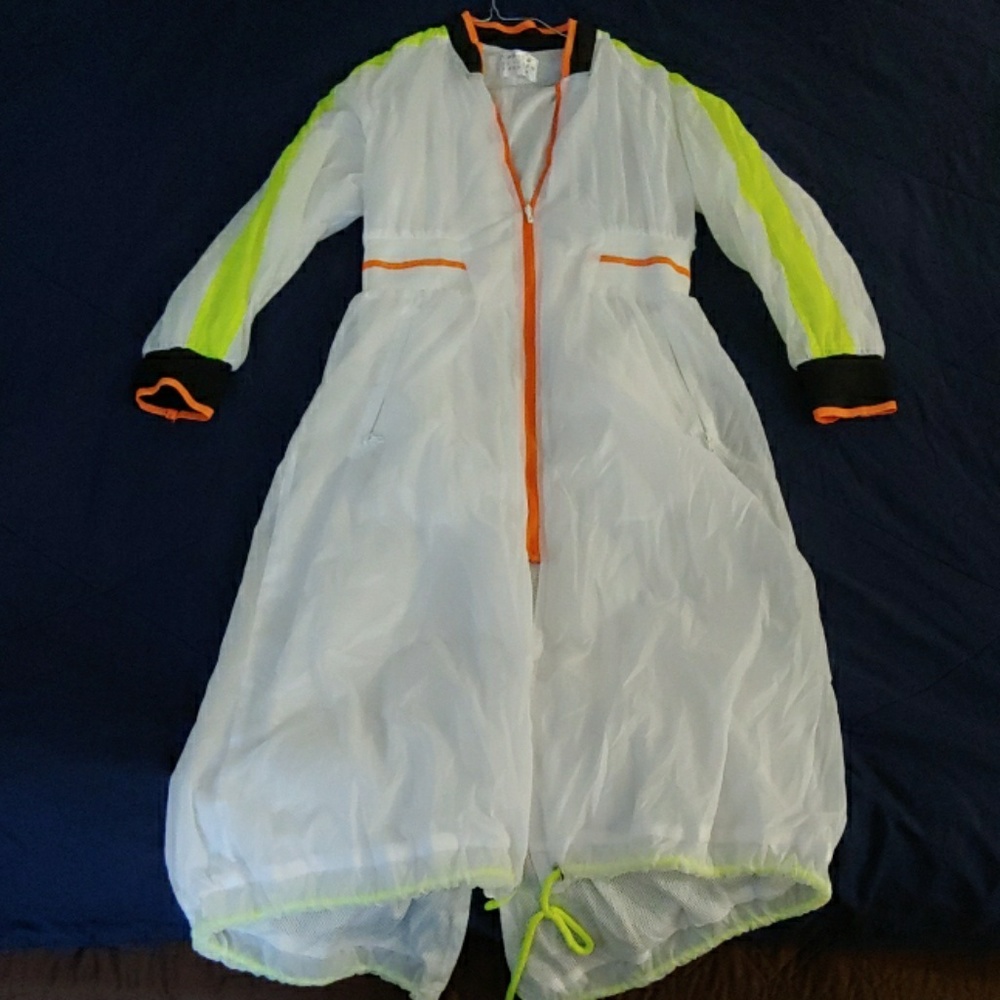 Long line reflective white rain jacket